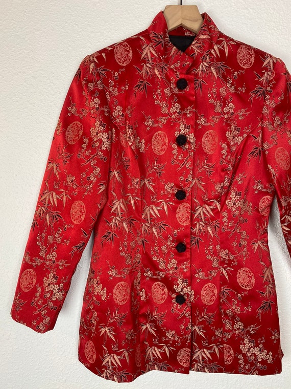 Vintage red Asian Print Pant Suit, jacket, top, o… - image 4