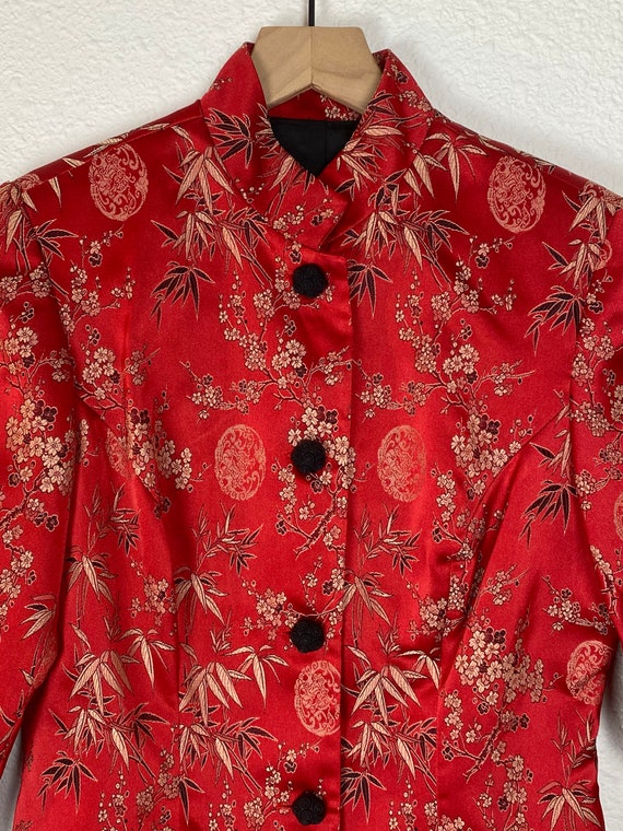 Vintage red Asian Print Pant Suit, jacket, top, o… - image 7