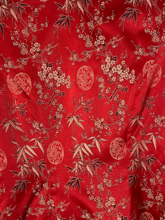Vintage red Asian Print Pant Suit, jacket, top, o… - image 8