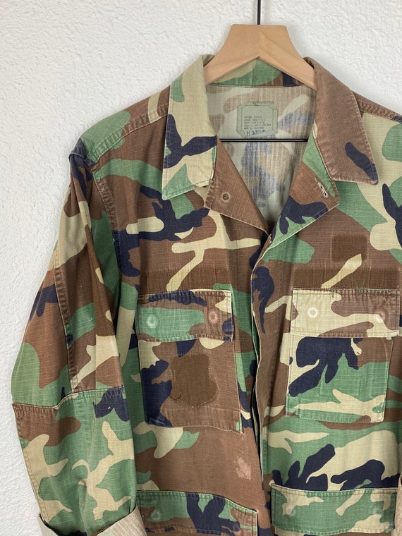 Vintage Military, Army, Camo Jacket, Green Button Up … Gem