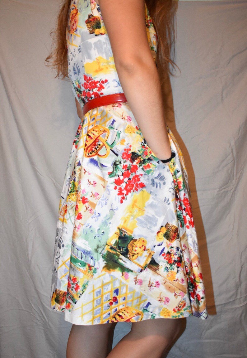 simple garden party Vintage Oberon 80s Novelty Dress floral flowing