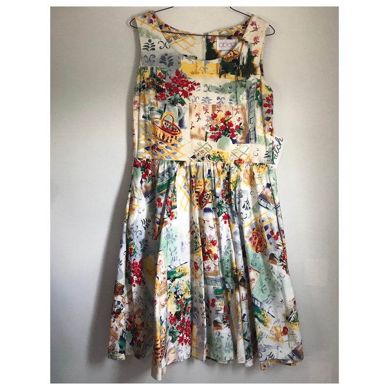 simple garden party Vintage Oberon 80s Novelty Dress floral flowing