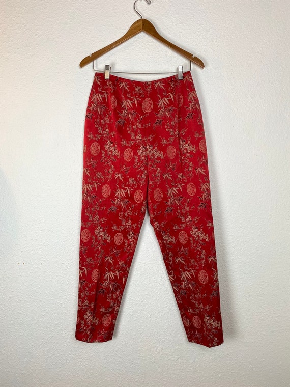 Vintage red Asian Print Pant Suit, jacket, top, o… - image 3