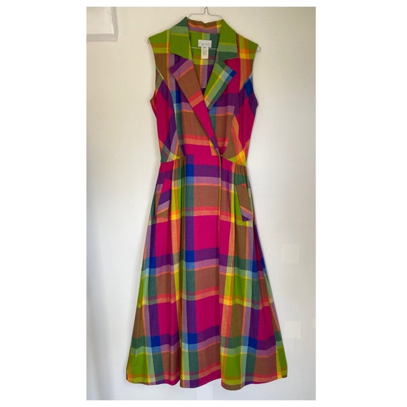 vintage 90s Expo plaid maxi wrap dress, pink, gre