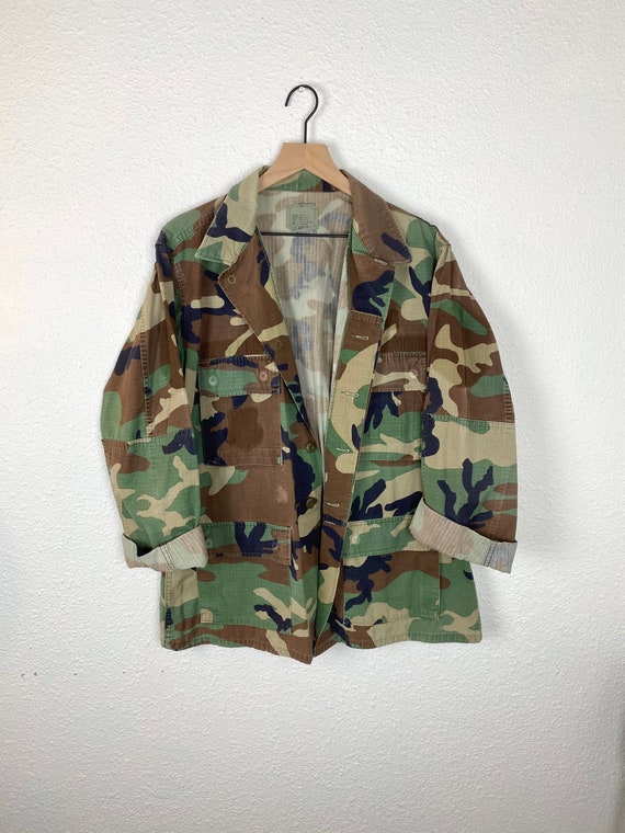 Vintage Military, Army, Camo Jacket, Green Button Up … Gem
