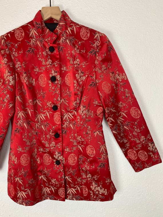 Vintage red Asian Print Pant Suit, jacket, top, o… - image 9