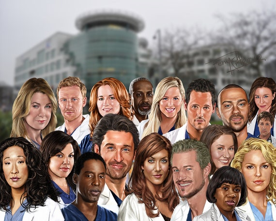 Grey's Anatomy Cast Drawing, Digital Art, TV Show Painting, Poster Print,  Instant Download 