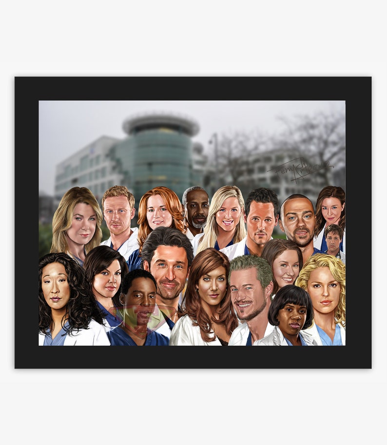 Grey's Anatomy Cast Drawing, Digital Art, TV Show Painting, Poster Print, Instant Download image 1