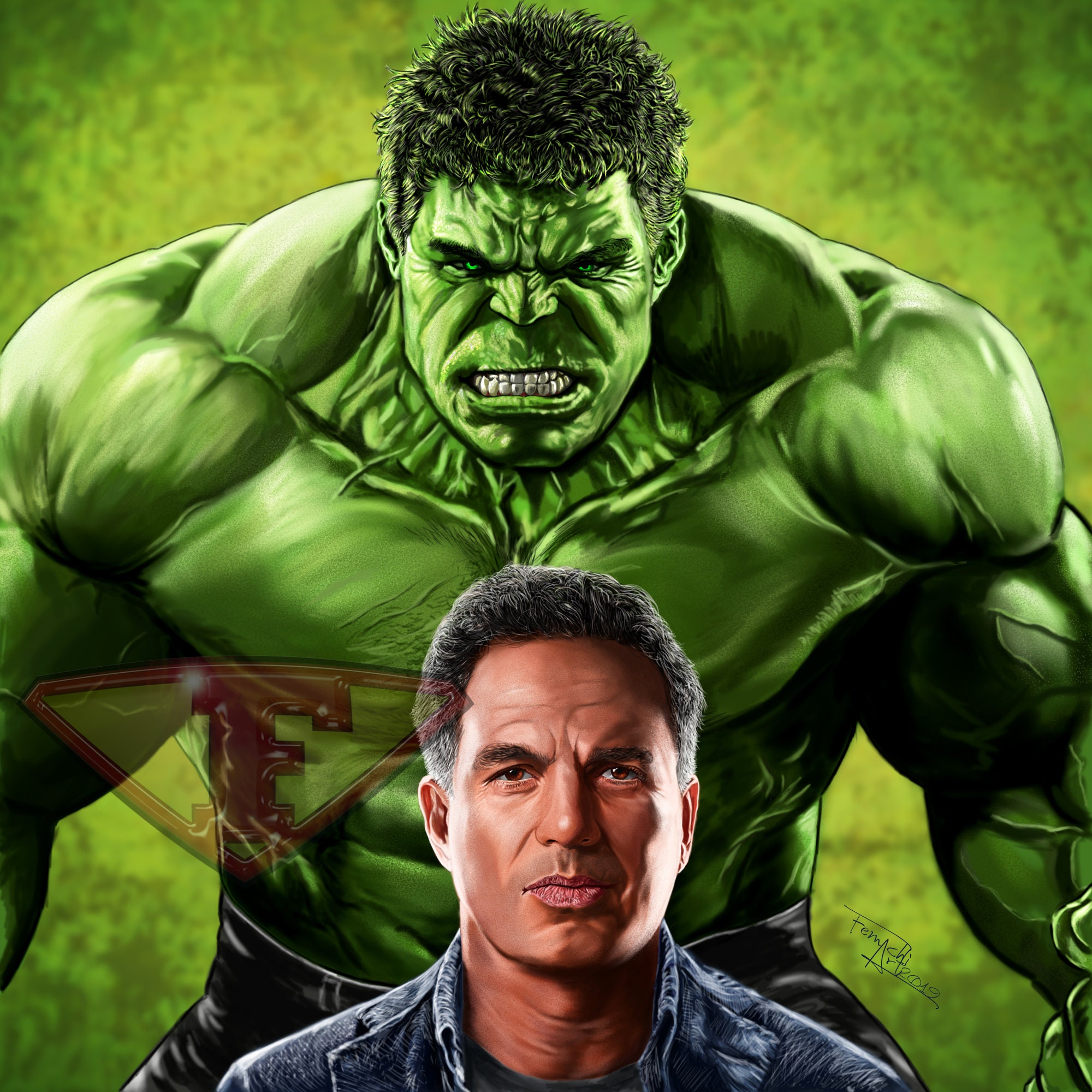 HULK Drawing, Bruce Banner, Mark Ruffalo Digital Art, Superhero