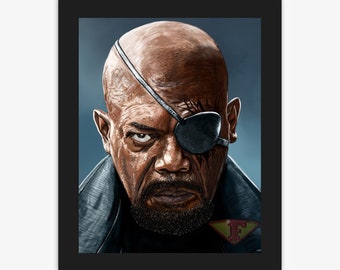 Dibujo de Nick Fury, arte digital de Samuel L. Jackson, pintura de superhéroe, impresión de póster, descarga instantánea