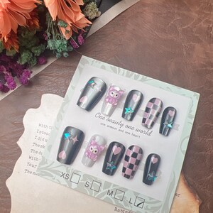 Kawaii Press On nails|Kuromi Nails|Sanrio Nails|Gift For Her |Fake Nails