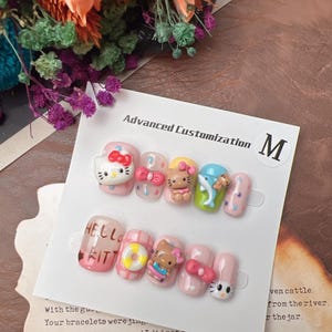 Kawaii Press On nails|Hello Kitty Nails|Sanrio Nails|Gift For Her |Fake Nails