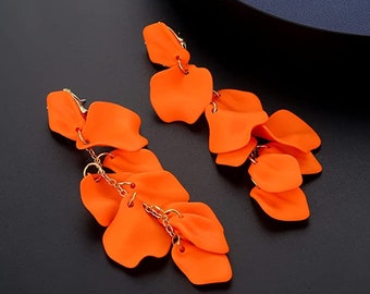 Orange Fire Rose Dangling Earrings