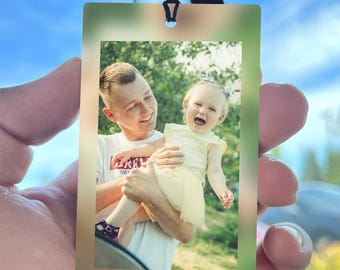 Custom Photo Car Mirror Tag, Dad Gifts, Personalized Father's Day Gift for Him Unique Gift for Dad from Son or Daughter Sentimental Keepsake