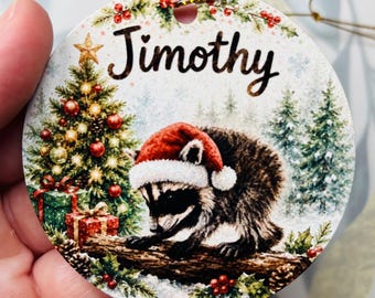 Jimothy Christmas Ornament - Seattle Raccoon - Large Print Style Ornament - PNW Wildlife Metal Ornament - Ballard Jimothy Tribute - Cryptid
