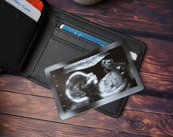 Baby Ultrasound Wallet Card - Custom Metal Ultrasound Photo Wallet Insert - New Baby Sonogram Gift,  New Dad Gift.