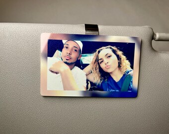 Custom Photo Car Visor Clip – Full Color Printed Metal, Couples Gift