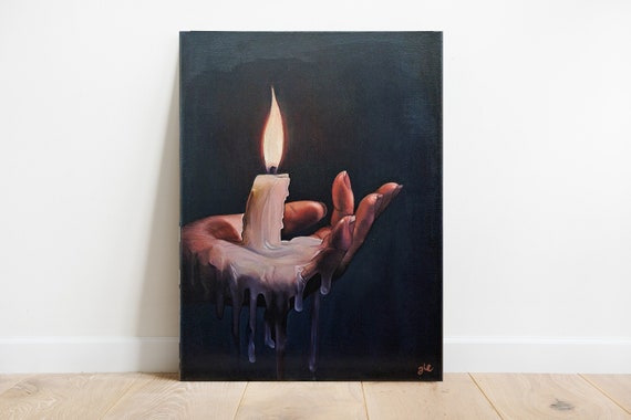 Candle on hand Oil Painting, Art, Home decor, Interior Art, Canvas, Gift