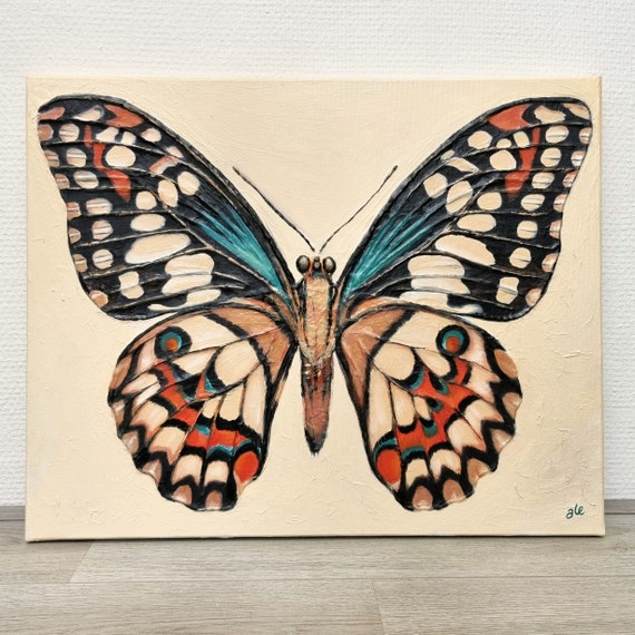 Abstract Butterfly Boho Painting, Wall Decor, Brown Butterfly Original Art, Canvas, Gift