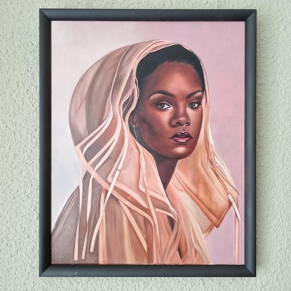 Rihanna Portrait Oil Painting, Art, Home decor, Interior Art, Canvas, Gift