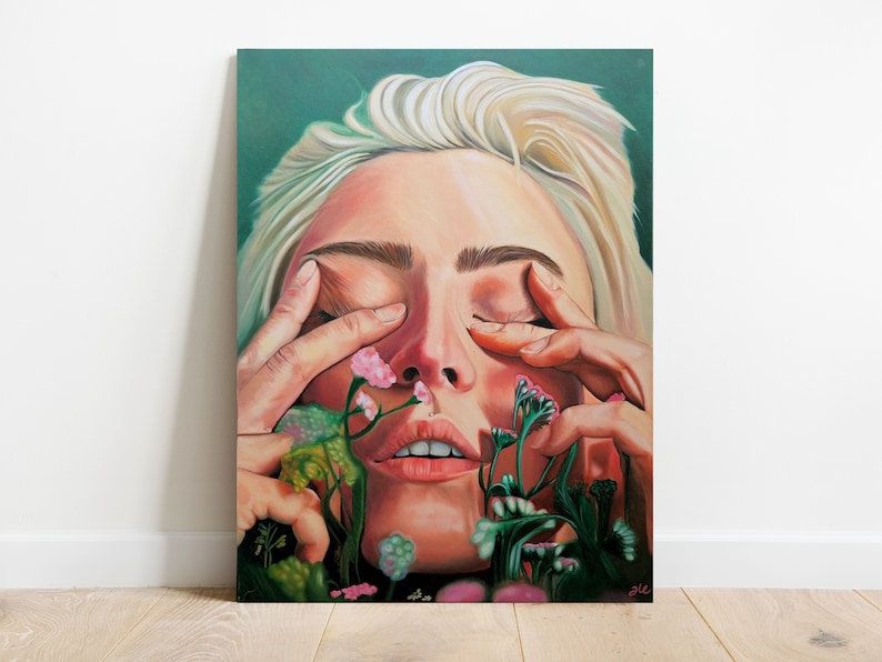 Woman Portrait Oil Painting, Flowers Art, Home Decor, Gift - Etsy