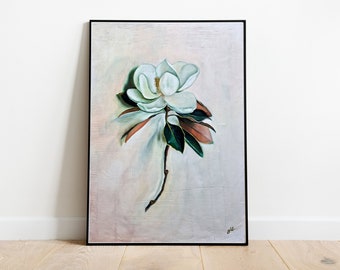 Magnolia Oil Painting, Plant Art, Home decor, Gift