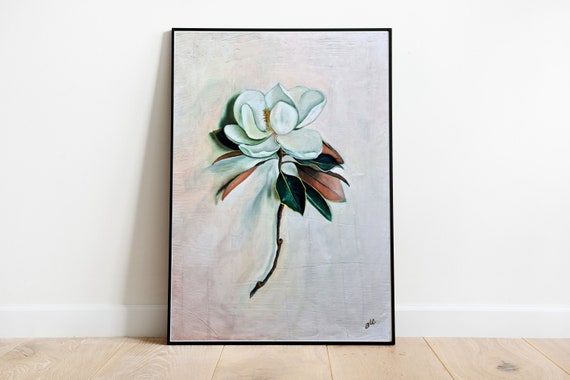 Magnolia Oil Painting, Plant Art, Home decor, Gift