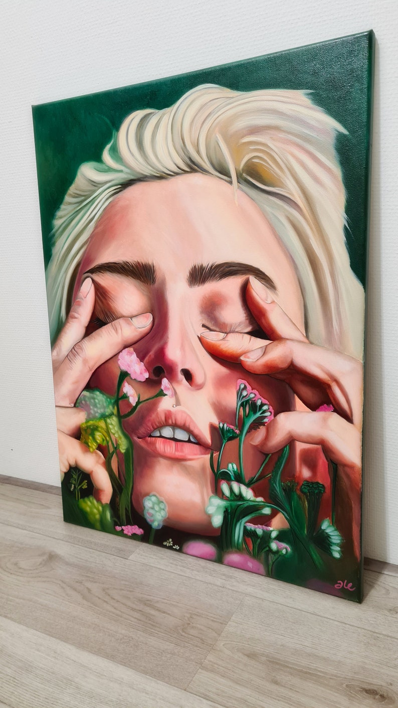 Woman Portrait Oil Painting, Flowers Art, Home Decor, Gift - Etsy