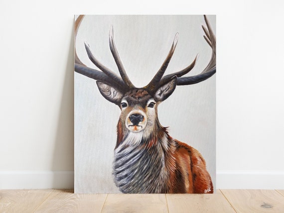Deer Oil Painting, Animal Art, Home decor, Nature, Winter, Canvas, Gift