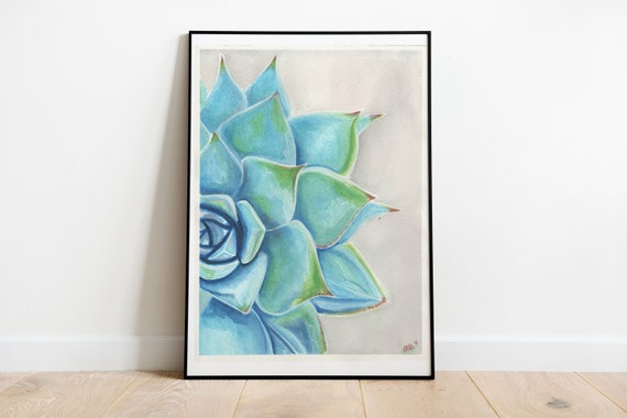 Succulent Watercolor Painting, Plant Art, Home decor, Gift