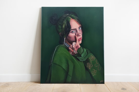 Billie Eilish Portrait Painting, Fan Art, Interior decor, Canvas, Gift