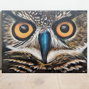 Eulen Öl Gemälde, Tier Kunst, Wohnkultur, Natur, Leinwand, Geschenk