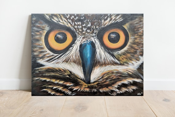 Owl Oil Painting, Animal Art, Home decor, Nature, Canvas, Gift