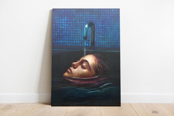 Surreal Dream stream dark Oil painting portrait, Interior Art, Canvas, Gift, Living room