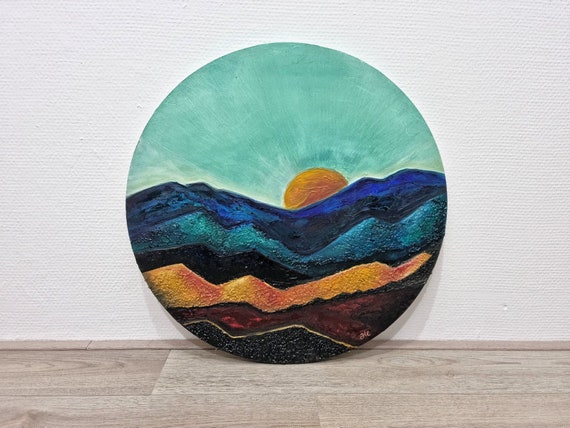 Abstract Sun Painting, Mountain Art, Home decor, Original, Canvas, Gift