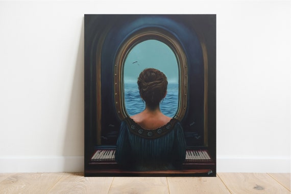 Woman Portrait, Melancolic, Surreal, Piano, Oil Painting, Art, Home decor, Interior Art, Canvas, Gift