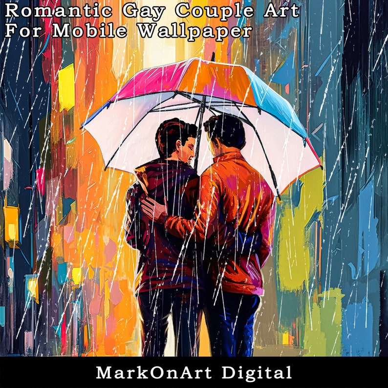 Gay Male Couple Digital Download: Colorful Rainy Umbrella Wallpaper for ...