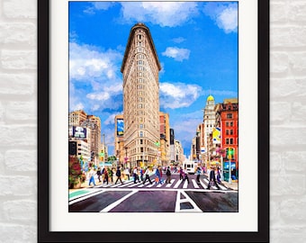 Flatiron Building Wall Art - New York City Print: Busy 5th Avenue Street Scene - NYC Manhattan Decor