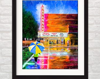 Savannah GA Art Print: Historic Theatre Sign, Rainy Night Cityscape, Georgia Wall Decor