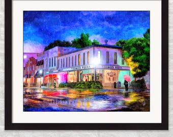 Auburn Art Print - Downtown Rainy Night Wall Art - Toomer's Corner Reflections Decor - Unique Auburn Gifts