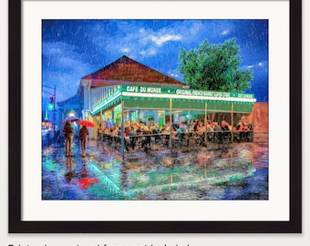 Cafe du Monde Print: New Orleans French Quarter Wall Art, Rainy Night Decor & Gift