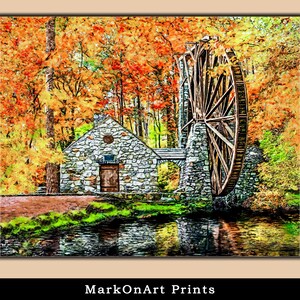 Lámina de Berry College - El viejo molino en otoño - Decoración de pared otoñal del norte de Georgia - Arte mural de Rome, Georgia