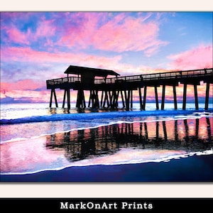 Coastal Landscape Art - Tybee Island Print - Tybee Beach Pier Sunrise Wall Decor - Coastal Georgia Landscape Art