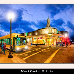 Brookline Print: Coolidge Corner at Night, Boston Massachusetts Wall Art
