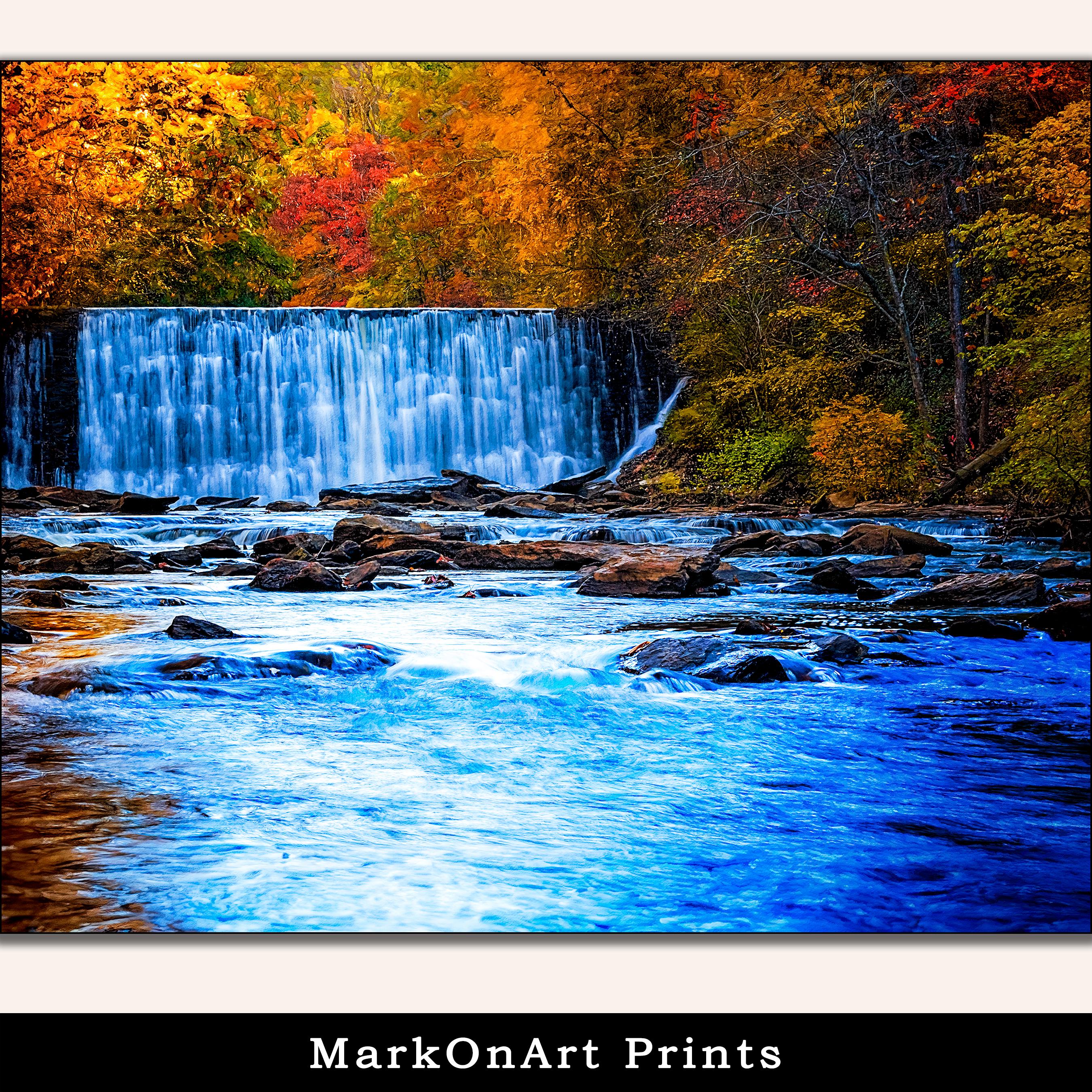Vickery Creek Waterfall Print: Roswell Mill Dam in Autumn, Georgia Fall Foliage Wall Art