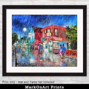 Provincetown Art Print - Commercial Street Rain Night Wall Art - Gay Cape Cod Decor & Gifts