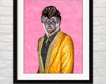 Rockabilly Pug Art Print: Cute & Quirky 1950s Retro-Style Dog Wall Art