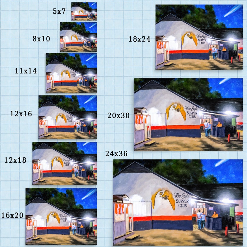 Compare the different sizes available of this Auburn War Eagle Supper Club Print