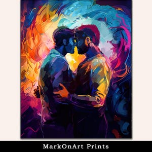 Romantic Gay Couple Print - Male Couple Embrace Abstract Wall Art - Colorful Gay Men Hugging Decor - Gay Husband or Boyfriend Gift