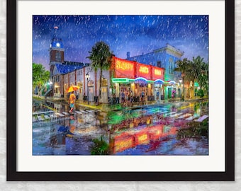 Key West Print: Duval Street & Sloppy Joe’s Bar at Night, Old Town Nightlife Wall Art - Florida Decor